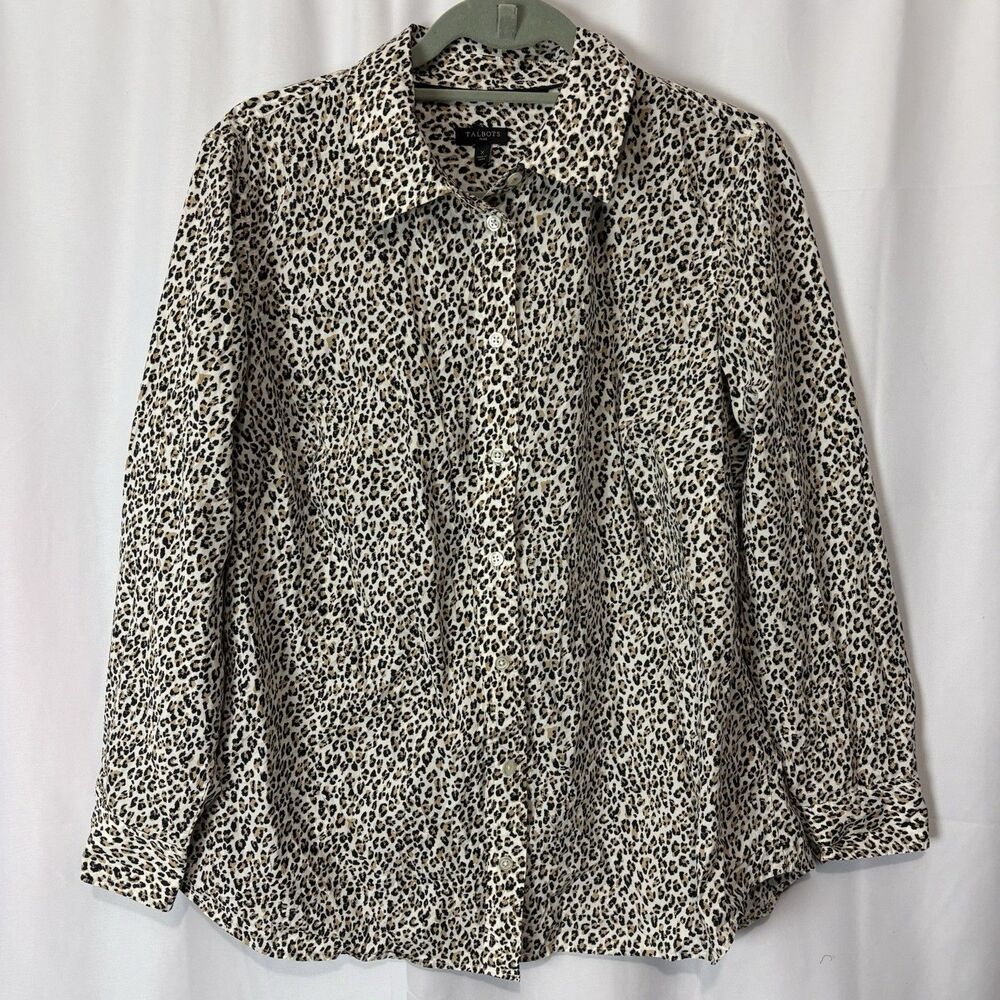 Talbots Top Women 0X Leopard Print Blouse Button Up Plus Size Capsule Career X
